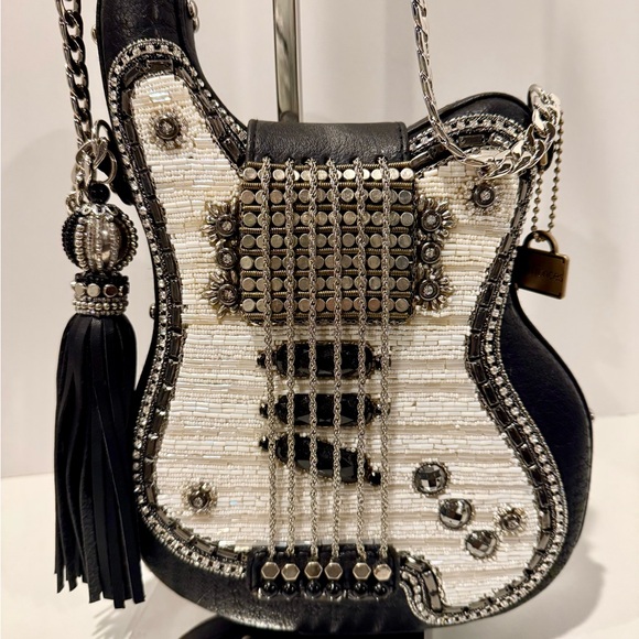 Mary Frances Handbags - Designer Guitar-Shaped Black and White Beaded Bag